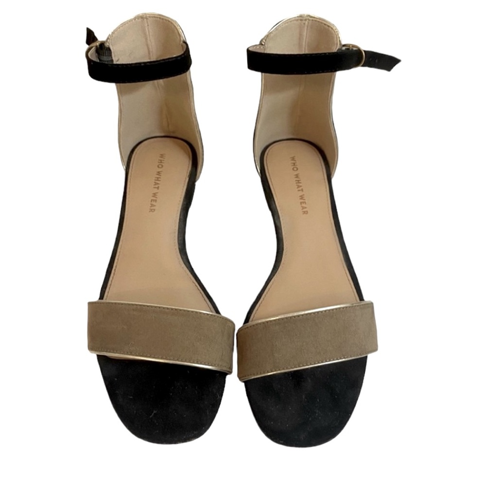 Who what wear black and tan faux suede sandals size 8